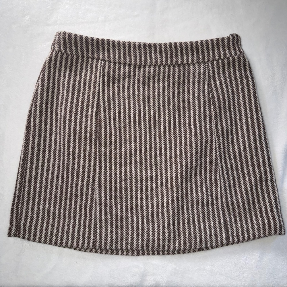 Camellia Brown Herringbone Wool Blend Mini Skirt Womens Large A-Line Lined